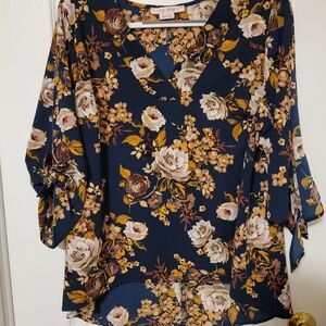 (1X)  Blue Blouse with Flowers